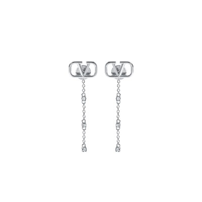 VALENTINO MINI VLOGO CRYSTAL DROP EARRINGS IN PALLADIUMCRYSTAL SILVER 